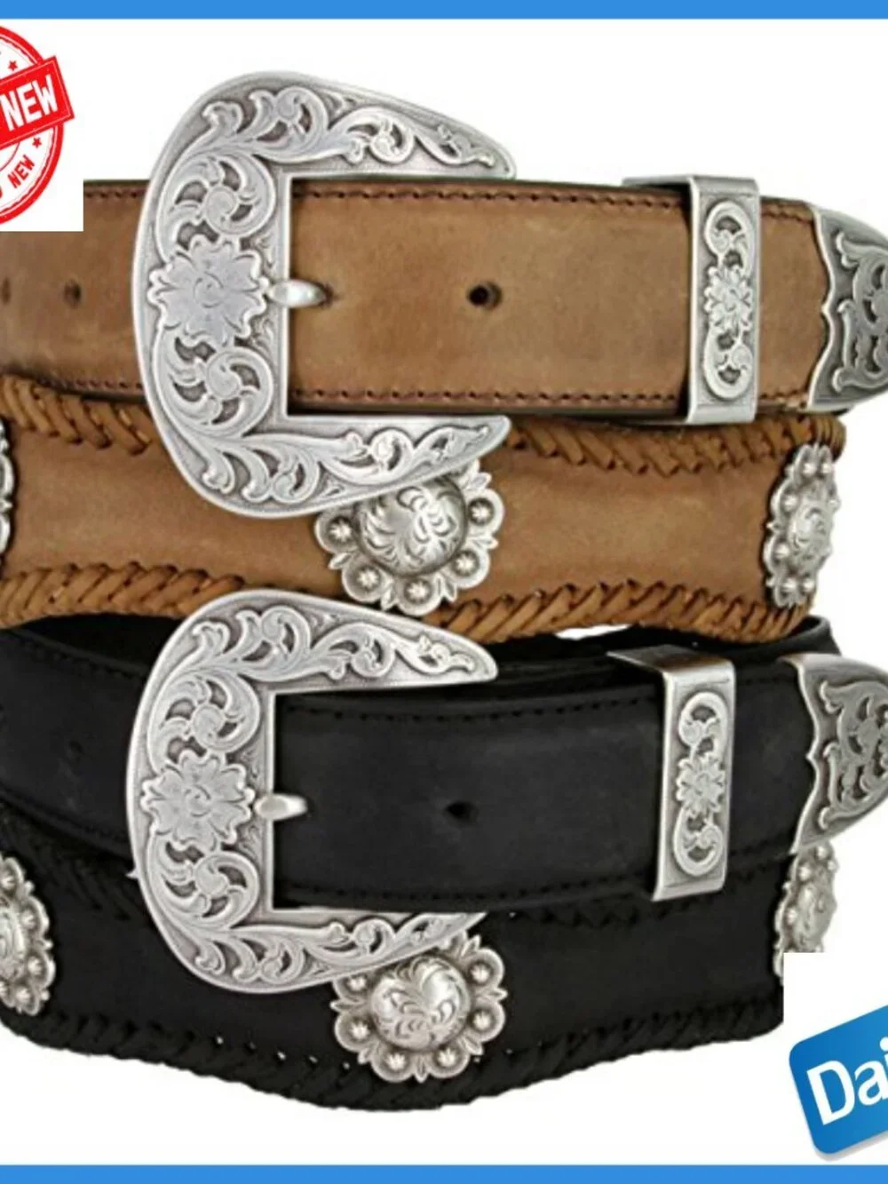 Genuine Leather Western Belt with Sterling Silver Buckle 1.5